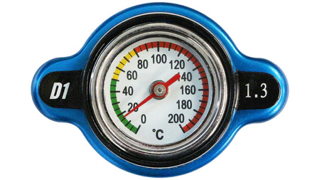 Korek wlewu chłodnicy z termometrem D1Spec 15mm 1.3 Bar Niebieski
